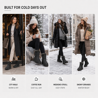 Women's Waterproof Snow Boots with Plush Lining and Non-Slip Sole for Winter | Ankle-High Velcro Closure Insulated Footwear