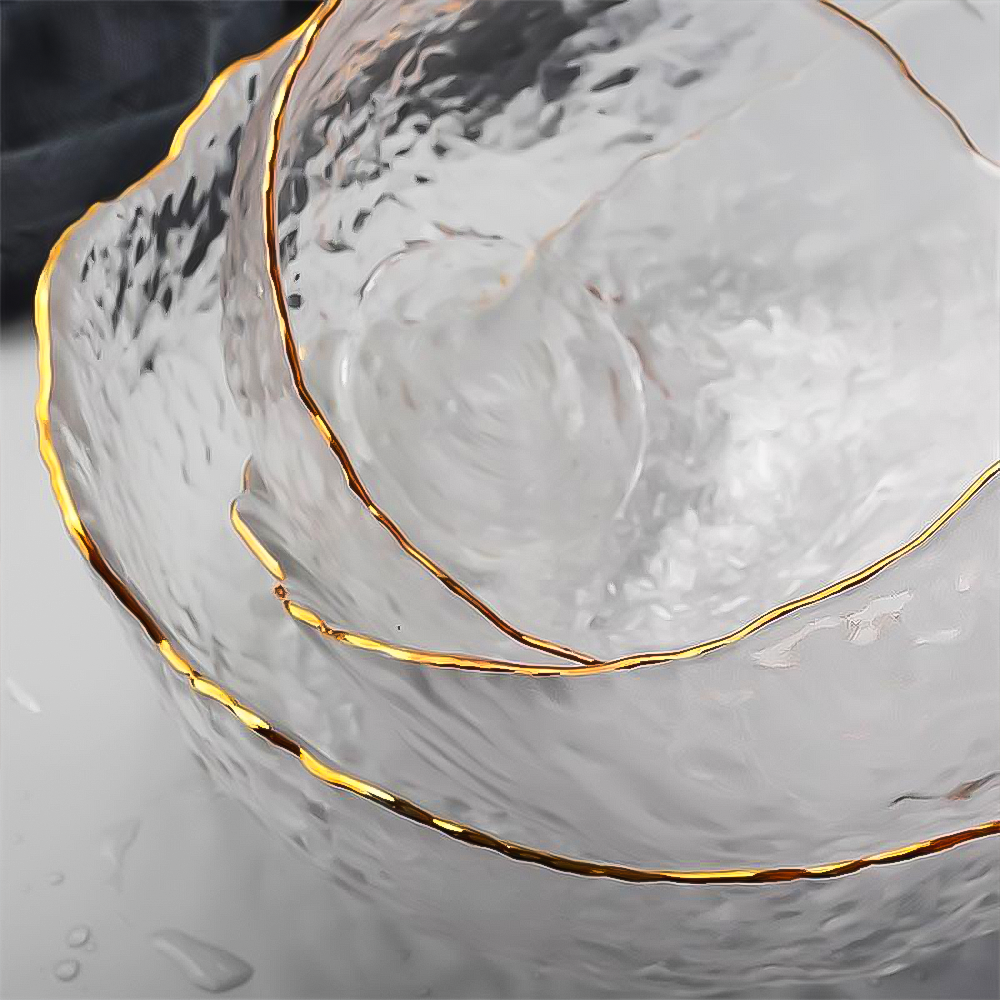 Norwegian Design Glass Serving Bowls with Gold Inlaid Edges