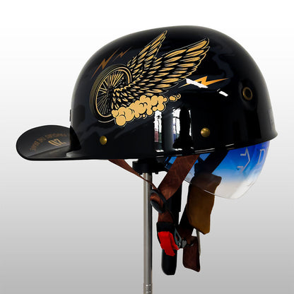 Half-Shell Motorcycle Helmet DOT ECE Certified ABS Cap-Style Urban Street Bike Riding Headgear with Removable Sun Visor & Quick-Release