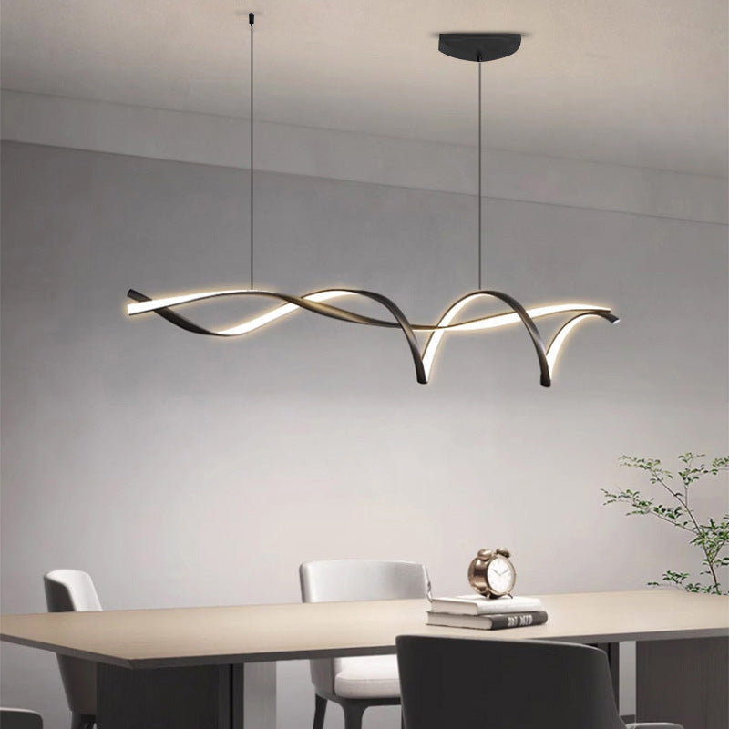 Hanging Linear LED Island Light Black Alloy Adjustable Cable 39-59 Inches for Kitchen Counter Dining Table Modern Minimalist Ceiling Fixture