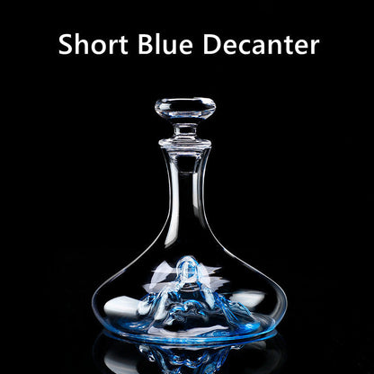 Hand-Painted Wine Glasses and Decanter Set with Cobalt Blue Accents for Burgundy and Red Wine