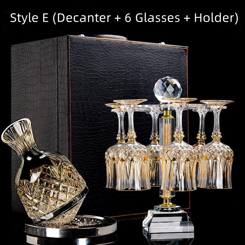 Embossed Gold Accent Wine Glass & Decanter Set with Carrying Case for Elegant Entertaining