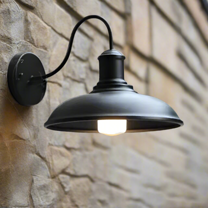 Exterior Iron Sconce Fixture 15 in Black Downlight Bowl Shade for Front Door Patio Walkway Farmhouse Vintage