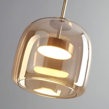 Triple Glass Dome Ceiling Light 15 in Adjustable Height for Kitchen Island Dining Room Modern Hanging Fixture Gray Smoked Finish
