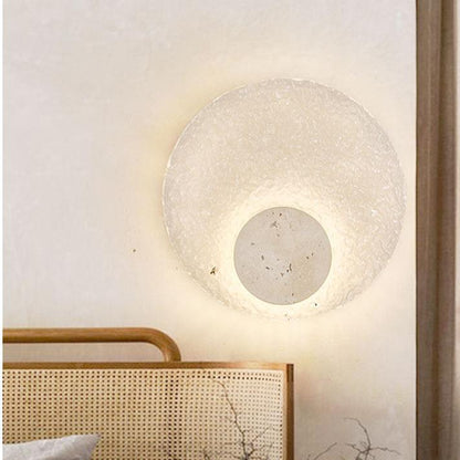 Circular Stone-Effect LED Sconce 12-Inch Diameter Flush-Mount Fixture for Hallways Bedrooms Living Rooms Modern Minimalist Design with Adjus