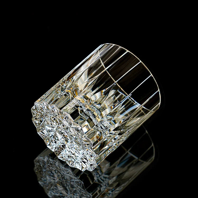 Hand-Cut Crystal Whisky Tumbler with Diamond Facets in Presentation Box for Bourbon, Scotch & Cocktails