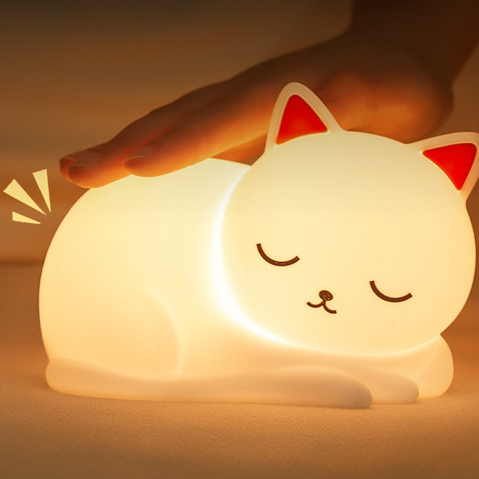 Silicone Cat Night Light with Touch Control & 7 Color Modes – Rechargeable LED Bedside Lamp for Kids & Nursery