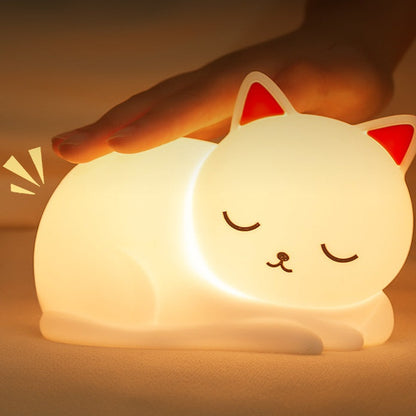 Silicone Cat Night Light with Touch Control & 7 Color Modes – Rechargeable LED Bedside Lamp for Kids & Nursery