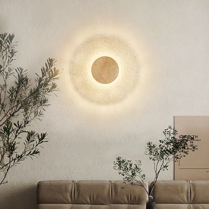 Circular Stone-Effect LED Sconce 12-Inch Diameter Flush-Mount Fixture for Hallways Bedrooms Living Rooms Modern Minimalist Design with Adjus