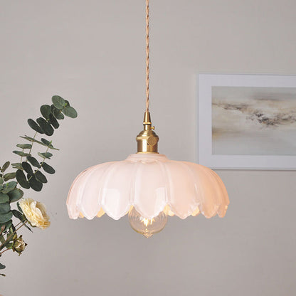 Floral Glass Shade Ceiling Fixture Green 10 Inch Adjustable Cord E27 Socket for Dining Room Kitchen Hallway Vintage Copper Accent Home Light