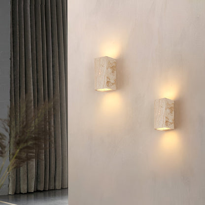 Outdoor LED Sconce Natural Stone Up-Down Light Waterproof Garden Wall Mount Fixture for Patio Entryway Facade 6.3 Inch Travertine Exterior L