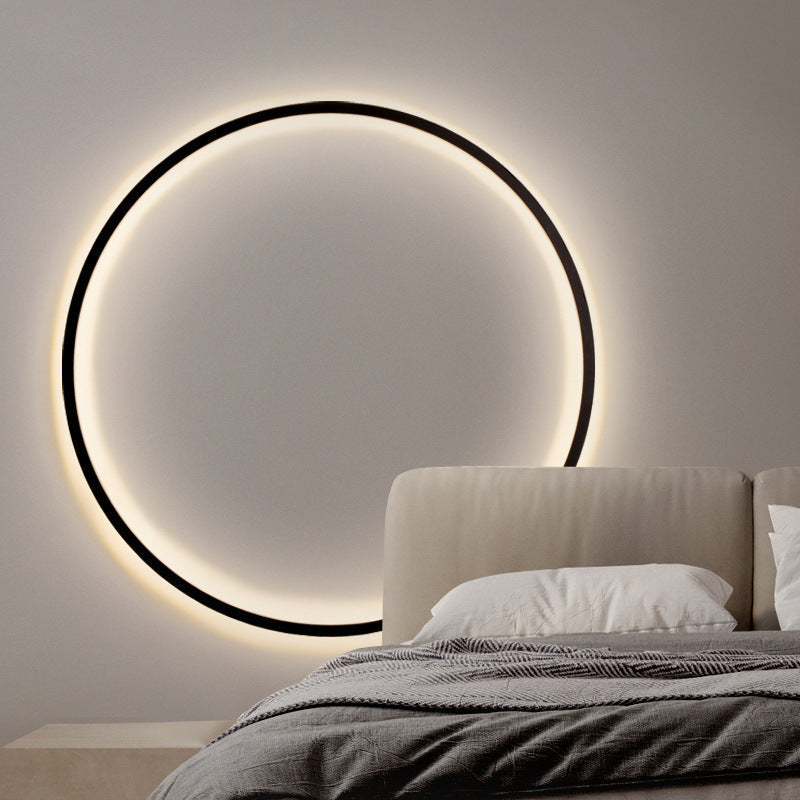 Circle LED Sconce Black Iron USB Powered 12–31 Inch Halo Ambient Light for Bedroom Living Room Hallway Modern Indirect Glow Fixture