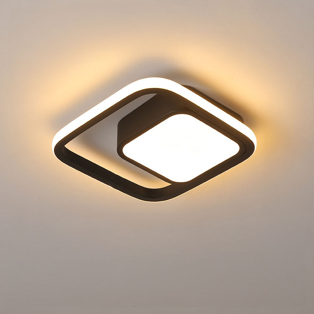 Double Ring LED Flush Mount Light Black Contemporary Overhead Fixture for Entryway Foyer Apartment Passageway Interior Decor
