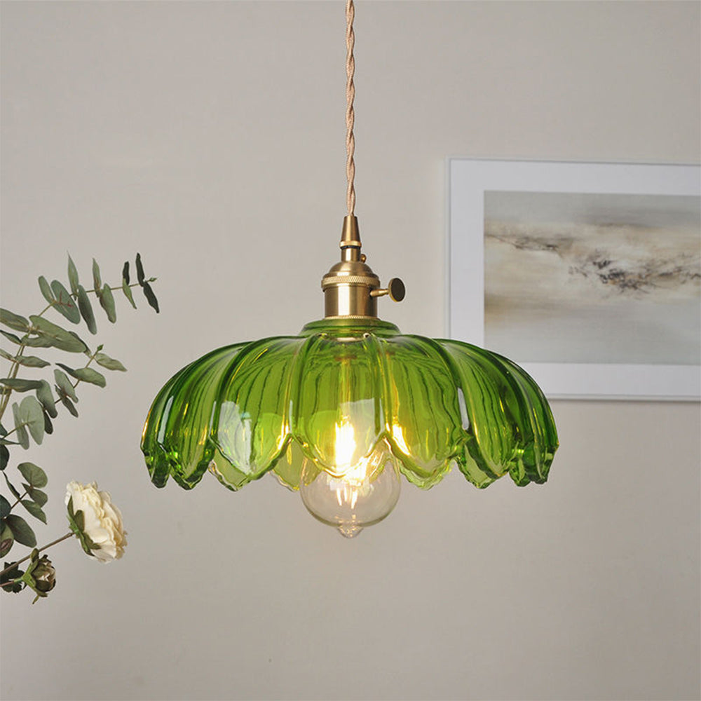 Botanical Glass Drop Light 8 inch Hanging Fixture Warm Ambience Brass Hardware for Countertop Island Breakfast Bar Nook Entryway Foyer Hallw