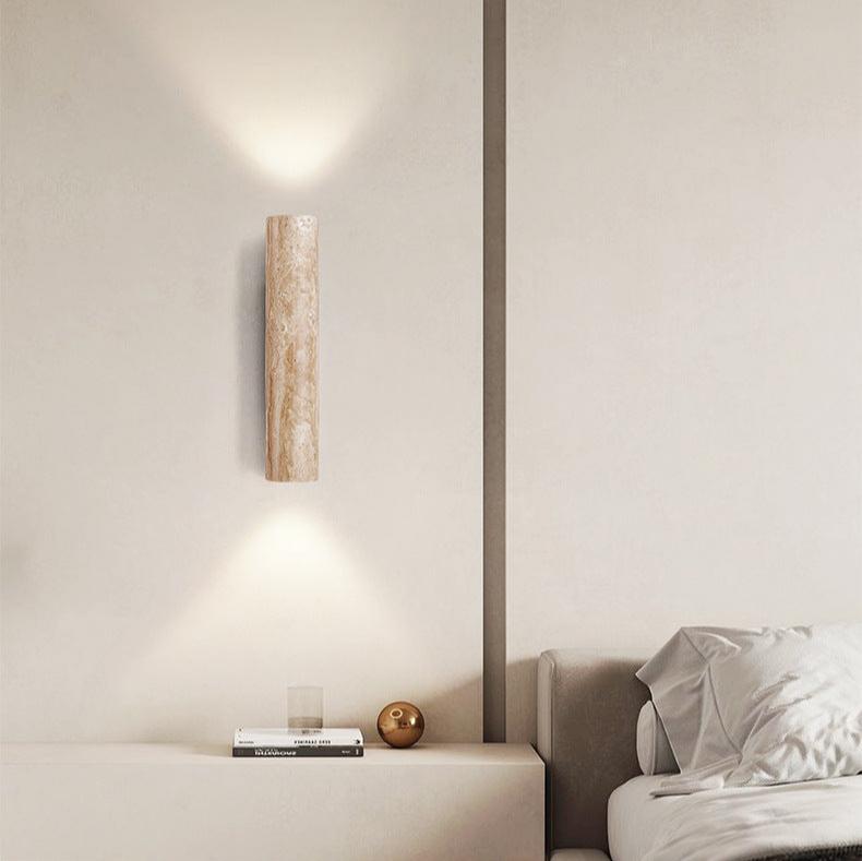 Travertine Stone Sconce Dual-Direction Light 12.6 Inch Vertical Fixture Natural Beige E27 Socket for Bedrooms Hallways Staircases Living Roo