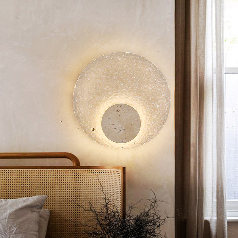 Round Stone Sconce with Acrylic Diffuser 12 Inch LED Warm White or Tri-Color Indoor Accent Light for Bedrooms Entryways Modern Interiors Nat