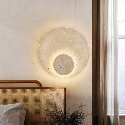 Round Stone Sconce with Acrylic Diffuser 12 Inch LED Warm White or Tri-Color Indoor Accent Light for Bedrooms Entryways Modern Interiors Nat