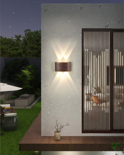 Aluminum Up-Down Sconce 10W 3000K Wood-Grain Indoor Outdoor Hallway Balcony Entryway Modern Bidirectional Ambient Accent Fixture IP65