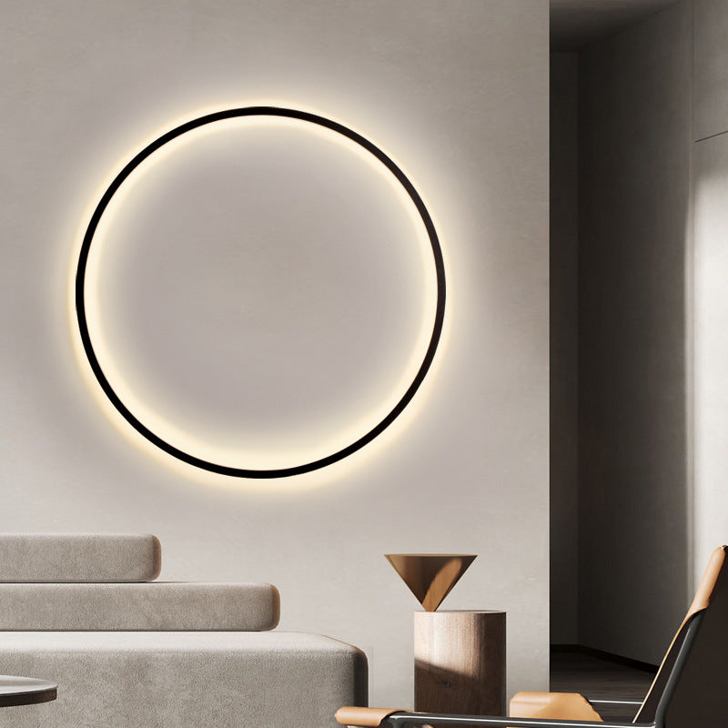 Circle LED Sconce Black Iron USB Powered 12–31 Inch Halo Ambient Light for Bedroom Living Room Hallway Modern Indirect Glow Fixture