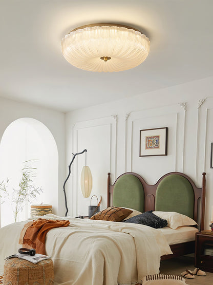 Round Flush Mount LED Ceiling Light Gold Metal Frosted Glass Shade 16 Inch 36W for Bedroom Living Room Kitchen Office Indoor Lighting 3000K