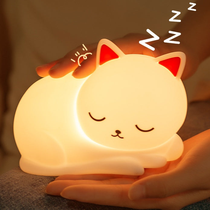 Silicone Cat Night Light with Touch Control & 7 Color Modes – Rechargeable LED Bedside Lamp for Kids & Nursery