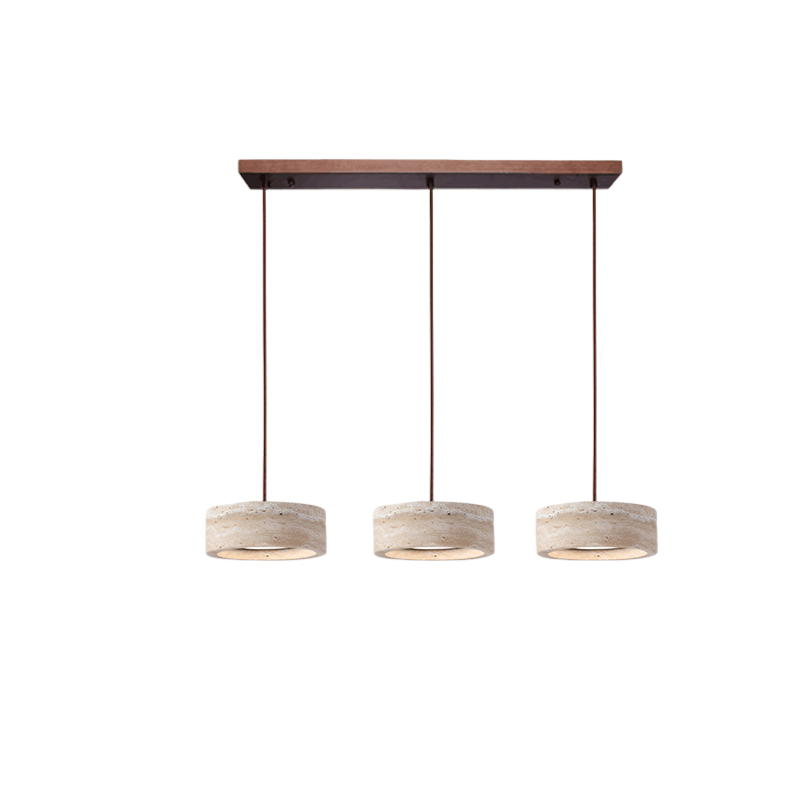 Stone Hanging Lamp 8-Inch Round Natural Travertine Shade Adjustable Drop Cord Ceiling Fixture for Kitchen Island Dining Table Room Modern Or