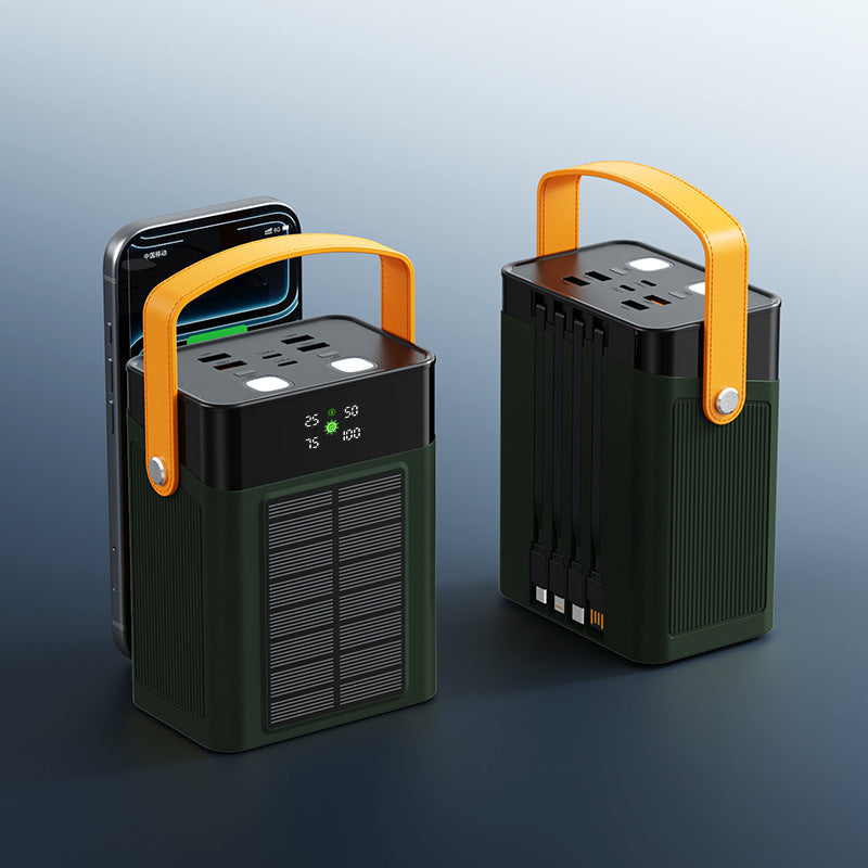 EcoCharge | Portable Solar Power Bank with Integrated Cable Management & Digital Display for On-the-Go Charging
