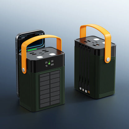 EcoCharge | Portable Solar Power Bank with Integrated Cable Management & Digital Display for On-the-Go Charging