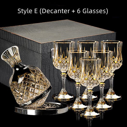 Embossed Gold Accent Wine Glass & Decanter Set with Carrying Case for Elegant Entertaining