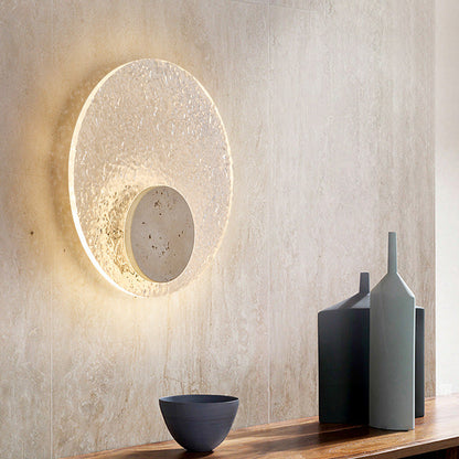 Circular Stone-Effect LED Sconce 12-Inch Diameter Flush-Mount Fixture for Hallways Bedrooms Living Rooms Modern Minimalist Design with Adjus