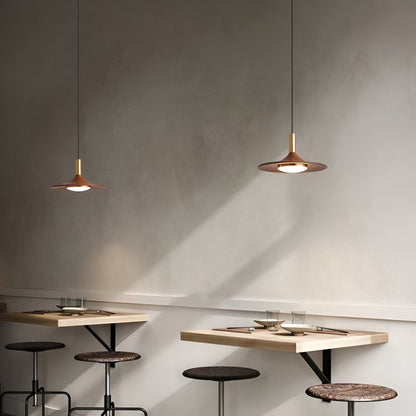 Sculptural Metal Shade Ceiling Fixture with Organic Wood-Tone Accent – 10 in or 14 in Drop Light for Island Counter Bar and Breakfast Nook –
