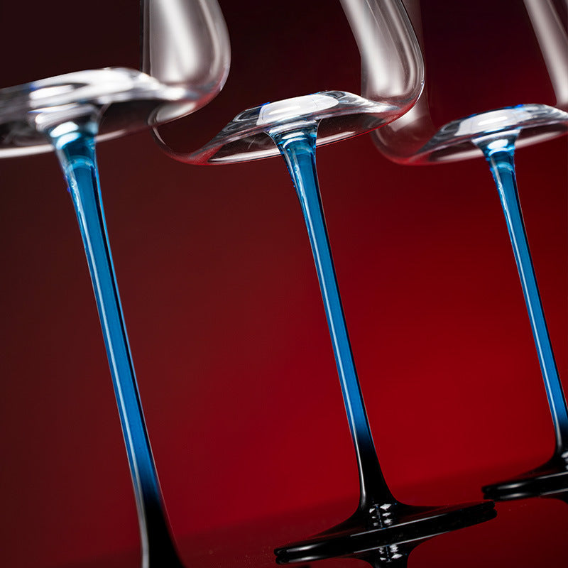 Hand-Painted Wine Glasses and Decanter Set with Cobalt Blue Accents for Burgundy and Red Wine