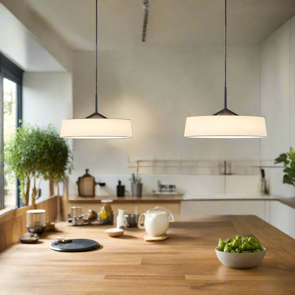 Metal Overhead Fixture 18-Inch Diameter Adjustable Drop Cord LED Ceiling Light for Kitchen Counter and Eating Area