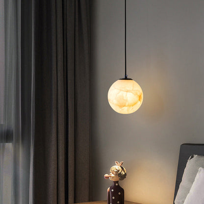 Hanging Ceiling Light Stone Globe 4-6 Inch Adjustable Cord Modern Minimalist Fixture for Bedroom Dining Room Kitchen Living Space Entryway
