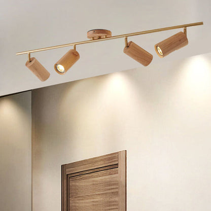 Minimalist Walnut Wood Spotlight | LED Semi-Recessed Ceiling Light for Modern Illumination