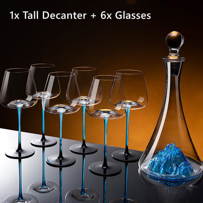 Hand-Painted Stemmed Aerating Decanter & Glassware Set for Red Wine Service | Home Bar & Dining Collection