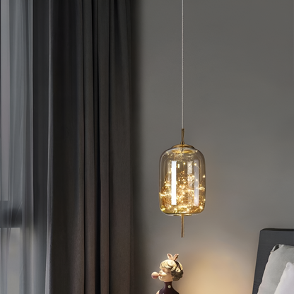 Glass Hanging Fixture with Adjustable Cord for Dining Table & Kitchen Island | Modern Suspended Light in Amber or Gray | Oval Sphere Capsule