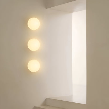 Spherical Glass Wall Sconce with Diffused Glow White Finish 3000K LED Compatible Bedside Hallway Fixture Contemporary Iron Mount for Bedroom