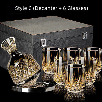 Embossed Gold Accent Wine Glass & Decanter Set with Carrying Case for Elegant Entertaining