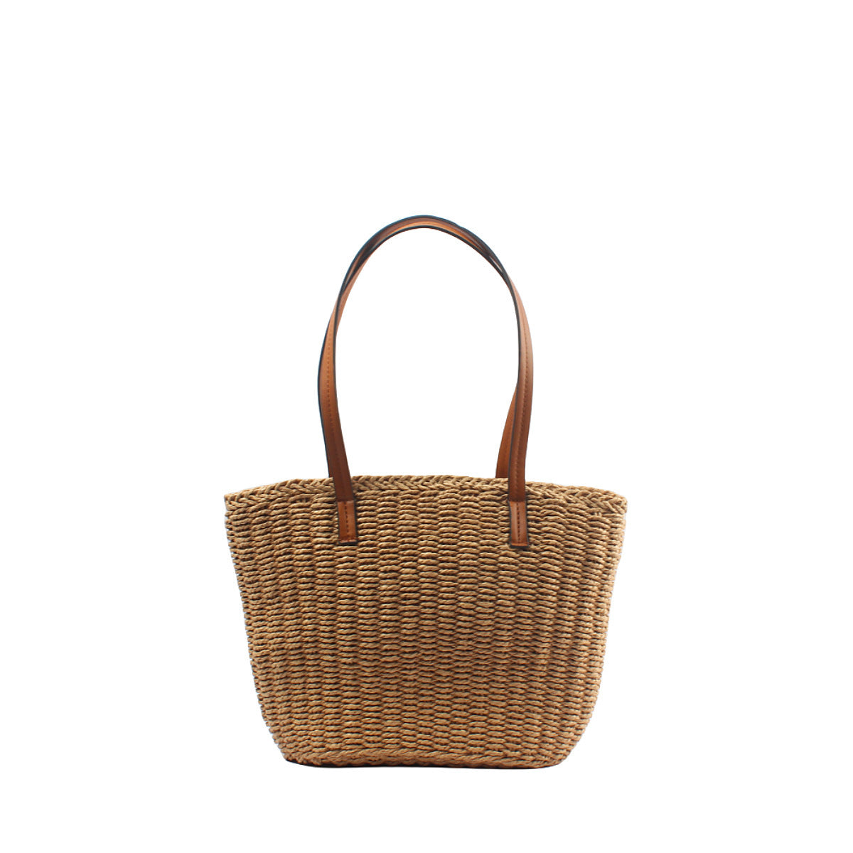 Handwoven Natural Rush Tote (Leather Handles)