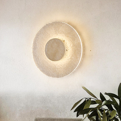 Round Stone Sconce with Acrylic Diffuser 12 Inch LED Warm White or Tri-Color Indoor Accent Light for Bedrooms Entryways Modern Interiors Nat