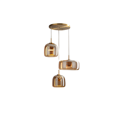 Triple Glass Dome Ceiling Light 15 in Adjustable Height for Kitchen Island Dining Room Modern Hanging Fixture Gray Smoked Finish