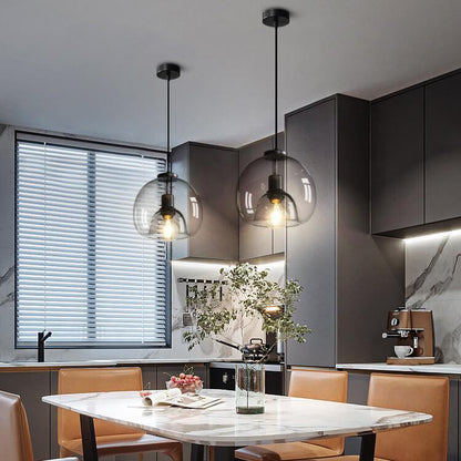 Hand-Blown Gray Glass Dome Ceiling Fixture for Dining Room & Kitchen | Modern Single-Bulb Hanging Lamp | UL-Listed Adjustable Cord Light