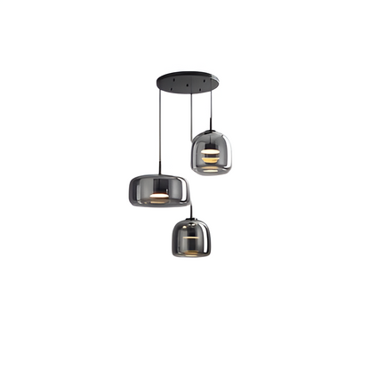 Triple Glass Dome Ceiling Light 15 in Adjustable Height for Kitchen Island Dining Room Modern Hanging Fixture Gray Smoked Finish