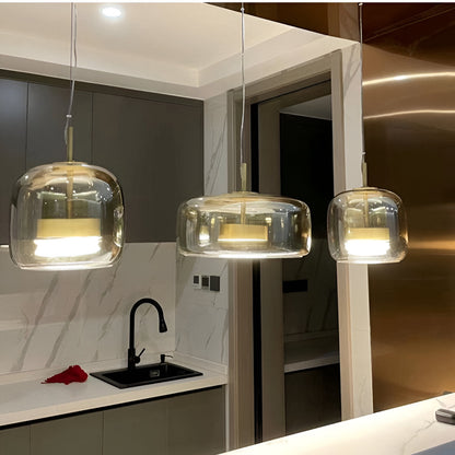 Triple Glass Dome Ceiling Light 15 in Adjustable Height for Kitchen Island Dining Room Modern Hanging Fixture Gray Smoked Finish