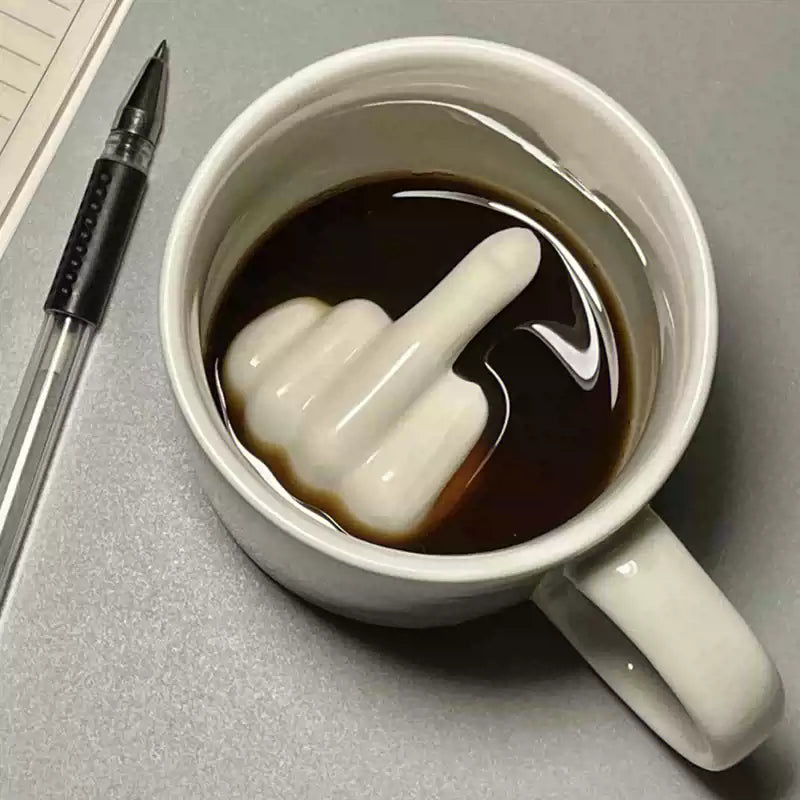 Novelty Coffee Mug with Raised Finger Handle White Ceramic 12 oz for Home Office Kitchen