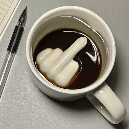Novelty Coffee Mug with Raised Finger Handle White Ceramic 12 oz for Home Office Kitchen