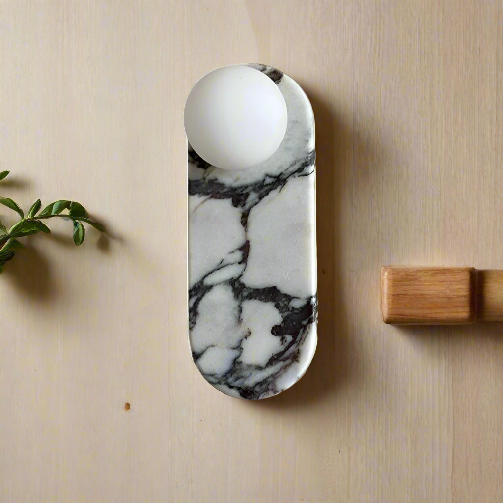 Sculptural Stone & Glass Sconce Light with Warm LED Glow for Hallway Living Room Bedroom Entryway Interior Accent Lighting Modern Minimalist
