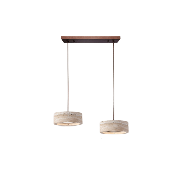 Stone Hanging Lamp 8-Inch Round Natural Travertine Shade Adjustable Drop Cord Ceiling Fixture for Kitchen Island Dining Table Room Modern Or