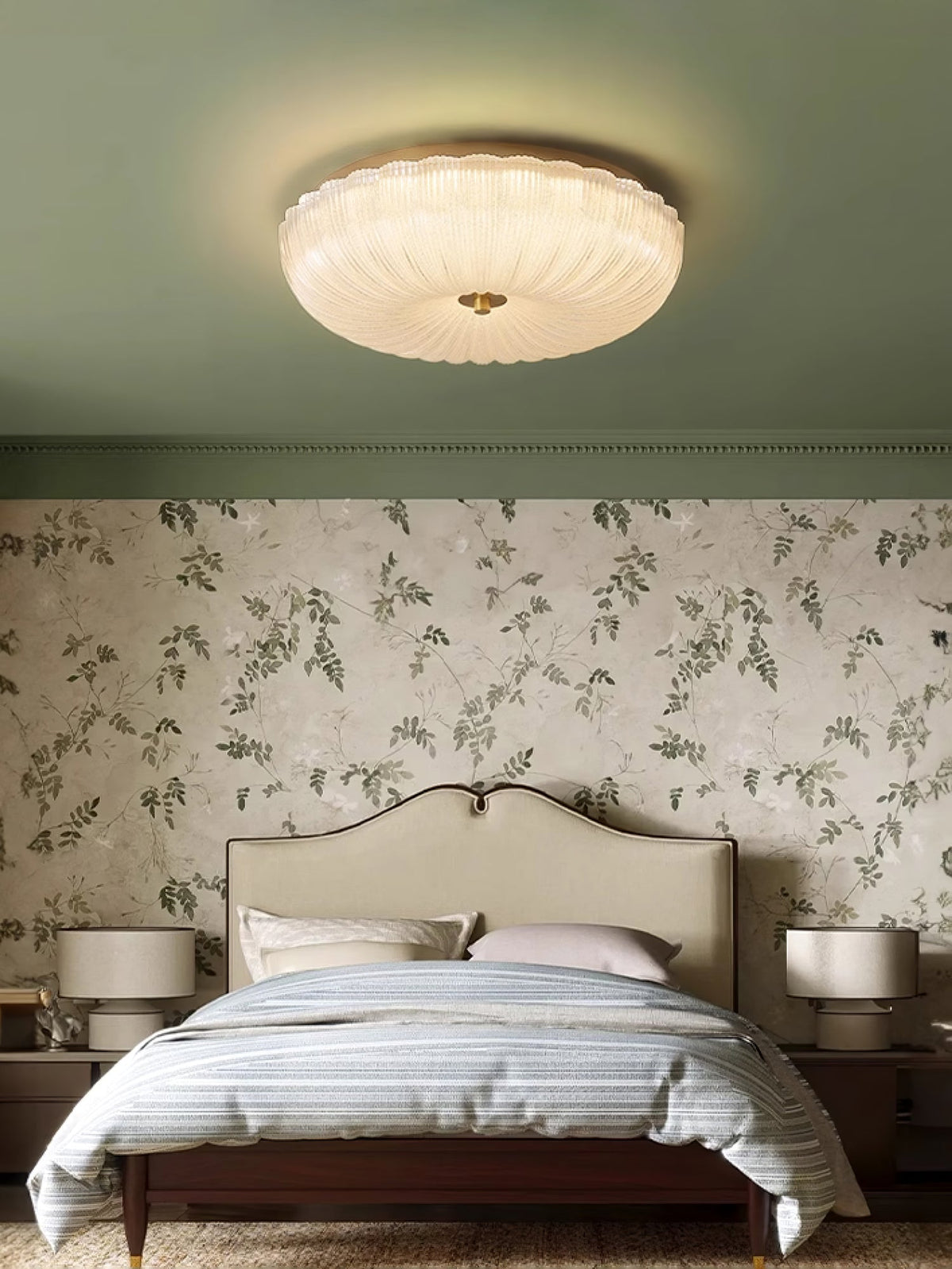 Round Flush Mount LED Ceiling Light Gold Metal Frosted Glass Shade 16 Inch 36W for Bedroom Living Room Kitchen Office Indoor Lighting 3000K